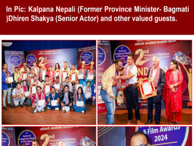 Second National Tribal Music and Film Award 2024 folk singer Dhungana Samman from the hands of the First Vice President of the Republic of Nepal Parmanand Jha