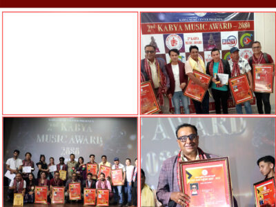 Singer Namraj receiving the certificate at ‘2nd Kavya Music Award 2023’ from Hon.